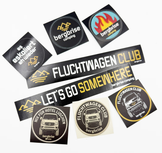 Bergbrise Camping-Sticker Set - für alle, die flüchten und Campen